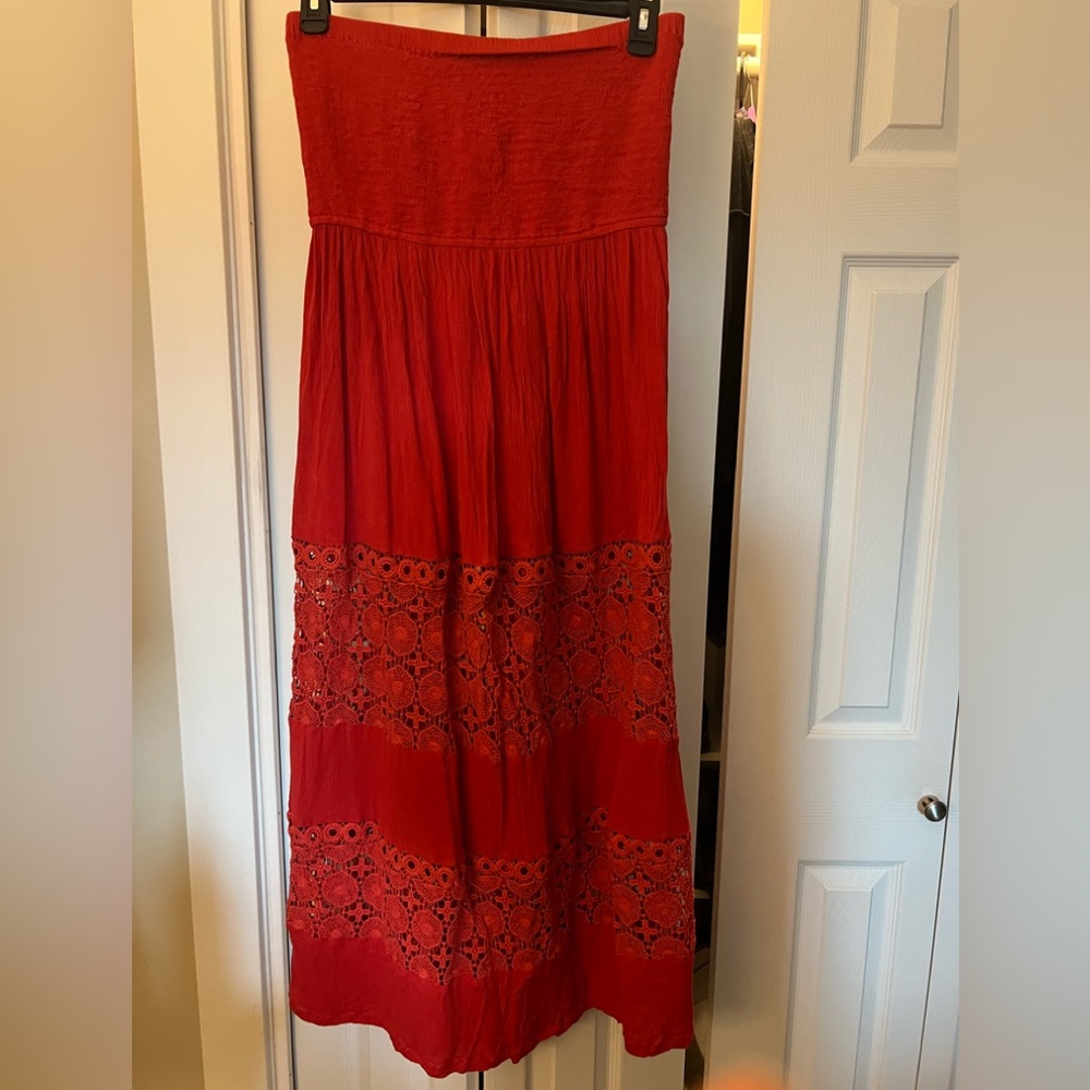 Chelsea28 Farrah smocked cover up maxi dress with lace cut outs.
